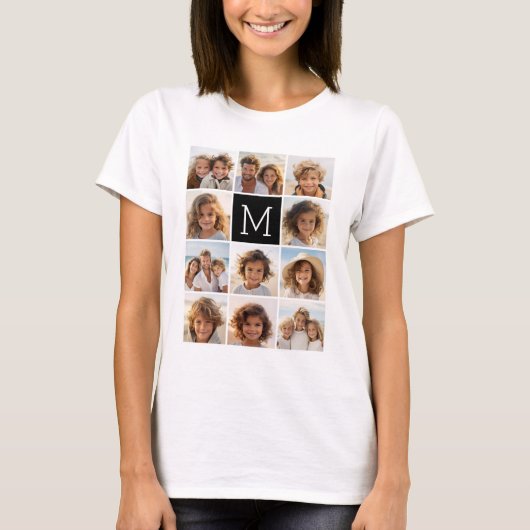 11 Fotoinstagram Collage Aangepast zwart monogram T-shirt (Voorkant)
