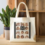 11 Fotoinstagram Collage Aangepast zwart monogram Tote Bag<br><div class="desc">Zwart-wit - Gebruik tot 11 vierkante foto's om een uniek en persoonlijk cadeau te creëer. Of je kunt de hipster puppy houden en een trendy keepslag maken. Als u de afbeeldingen moet aanpassen,  klik op het aanpassingshulpmiddel om veranderingen aan te brengen.</div>
