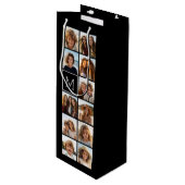 11 Fotoinstagram Collage Aangepast zwart monogram Wijn Cadeautas (Voorkant Gekanteld)