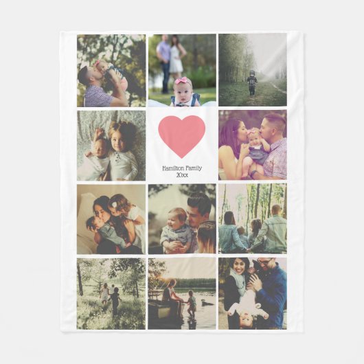 11 foto's collage gepersonaliseerd Roze hart Fleece Deken (Voorkant)