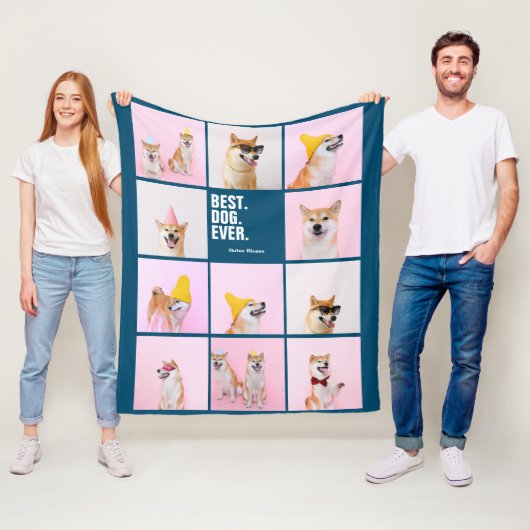 11 foto's collage op maat Best Dog Ever Fleece Deken (In situ)