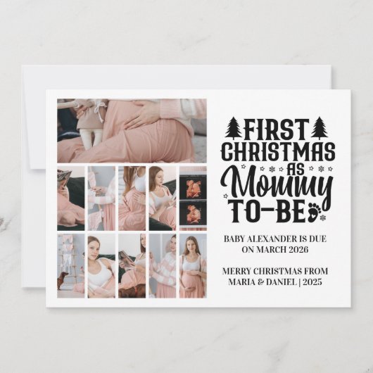 11 foto's Kerstmis zwangerschap zwangere mama Feestdagenkaart (Voorkant)