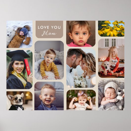 11 Foto's Taupe Modern Love je you mam personalise Poster (Voorkant)