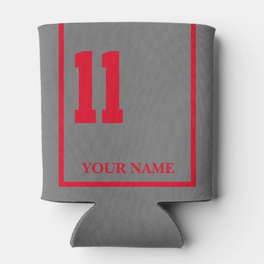 11 Grijs met Rode Paard Zadeldeken Custom Blikjeskoeler (Achterkant)