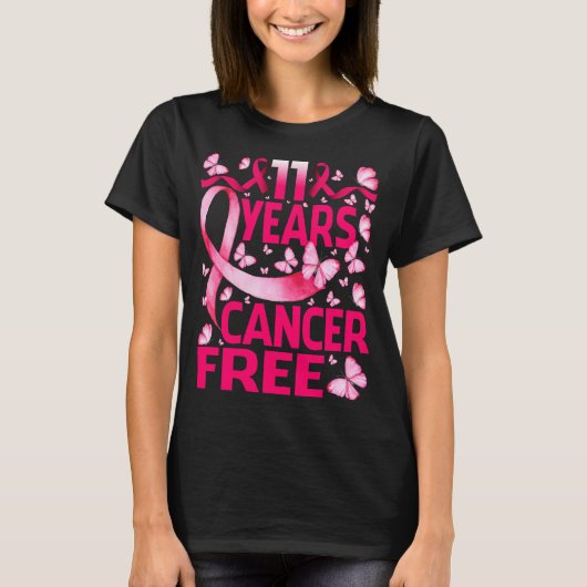 11 jaar borstkankervrije overlevende vlinder t-shirt (Voorkant)