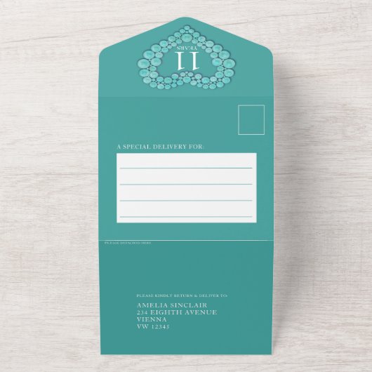 11 jaar durende Turquoise bruiloft All In One Uitnodiging (Buitenkant)