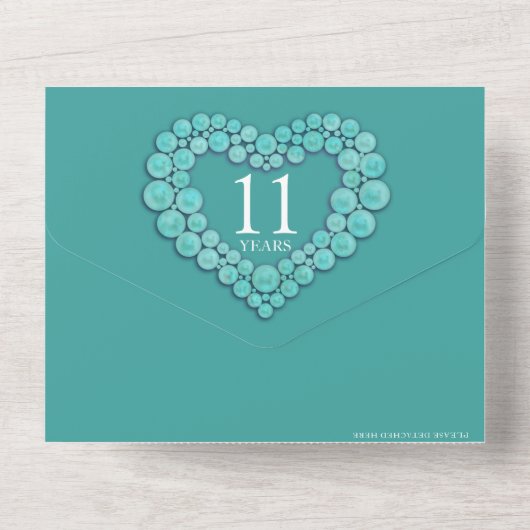 11 jaar durende Turquoise bruiloft All In One Uitnodiging (Achterkant)