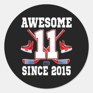 11 Jaar Geweldig Sinds 2015 Hockey Thema Verjaarda Ronde Sticker