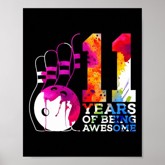11 jaar Geweldige bowling 11e verjaardag Poster (Voorkant)