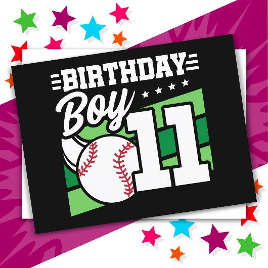 11 Jaar Oud Baseball Party Thema 11e Verjaardag Jo Briefkaart