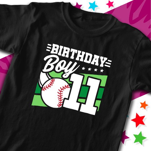 11 Jaar Oud Baseball Party Thema 11e Verjaardag Jo T-shirt