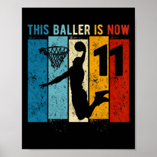 11 Jaar Oud Basketbal 11e Verjaardag Jongen Poster