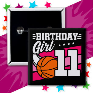 11 Jaar Oud Basketbal Party 11e Verjaardag Meisje Vierkante Button 5,1 Cm