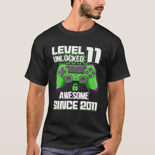 11 jaar oud Gift Boy level 11 Unlocked Geweldige 2 T-shirt (Voorkant)