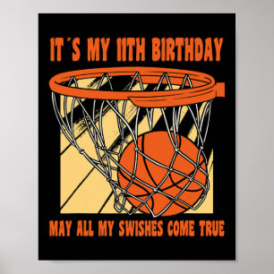 11 jaar oud Happy 11th Birthday Basketball 11th Bi Poster
