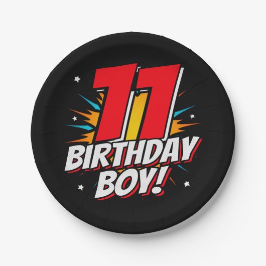 11 Jaar Oud Superheld Verjaardag Jongen 11e Verjaa Papieren Bordje (Voorkant)