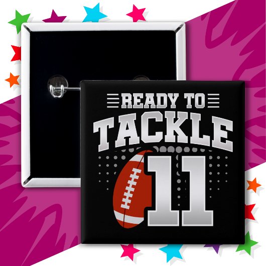 11 Jaar Oud Tackle Football Party 11e Verjaardag Vierkante Button 5,1 Cm