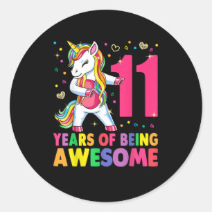11 jaar oud Unicorn Flossing 11th Birthday Girl U Ronde Sticker