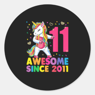 11 jaar oud Unicorn Flossing 11th Birthday Girl U Ronde Sticker