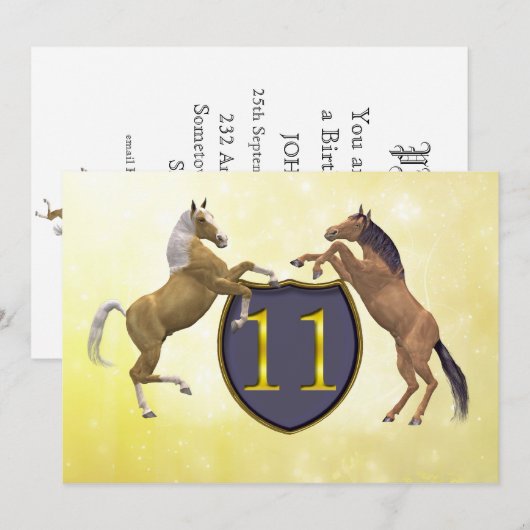 11 jaar oud verjaardagsfeest met paarden kaart (Voorkant / Achterkant)