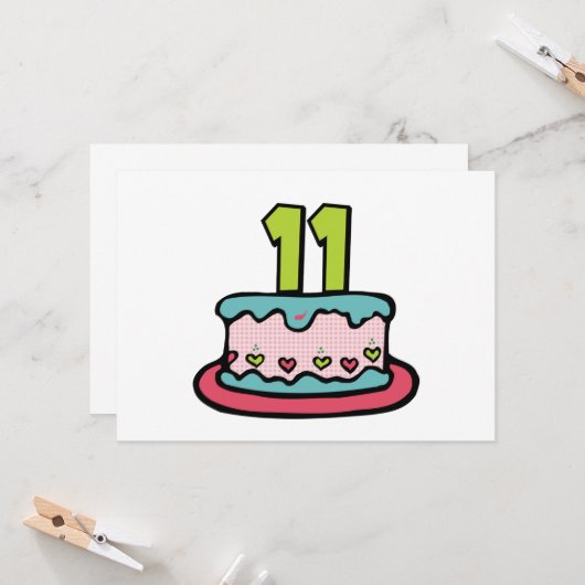 11 jaar oude Birthday Cake Kaart (Voorkant / Achterkant in situ)