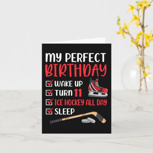 11 jaar oude ijskap-hockey-wedstrijd 11th Boy Bda Kaart (Gele Bloem)