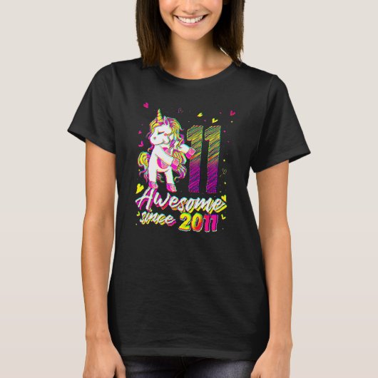 11 jaar oude Unicorn Flossing 11th Birthday Unicor T-shirt (Voorkant)