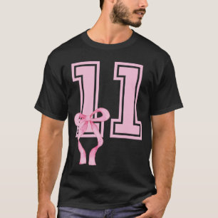 11 Jaar Oude Verjaardag Meisje Coquette Roze Strik T-shirt
