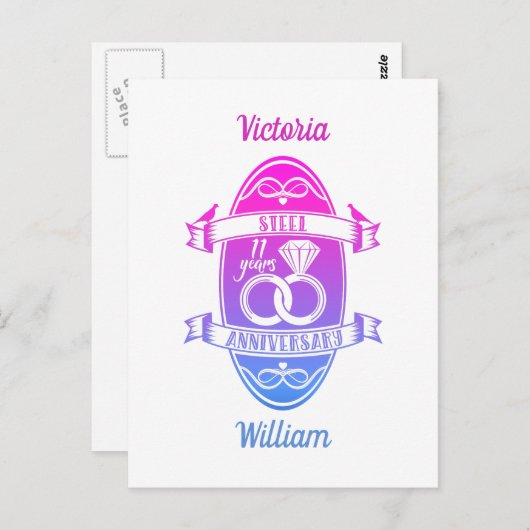 11 jaar traditioneel Staal 11e trouwdag Briefkaart (Voorkant / Achterkant)