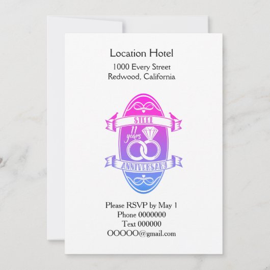 11 jaar traditioneel Staal 11e trouwdag Kaart (Achterkant)