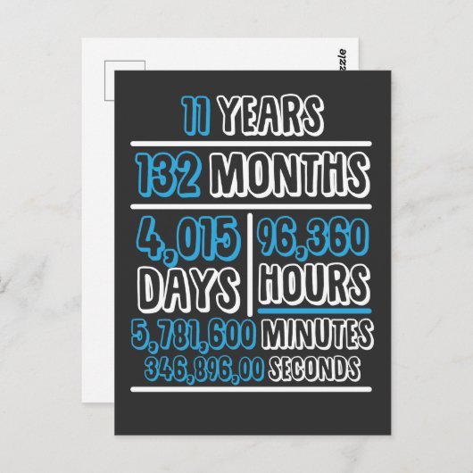 11 jaar verjaardag Berekening Verjaardag Briefkaart (Voorkant / Achterkant)