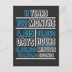 11 jaar verjaardagsdagsberekening briefkaart