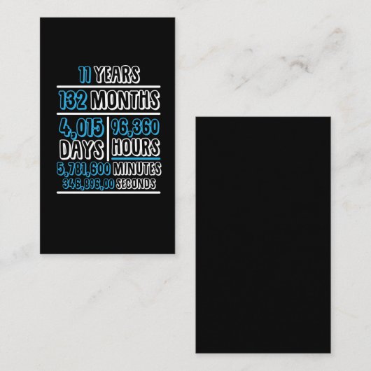 11 jaar verjaardagsdagsberekening visitekaartje (Voorkant / Achterkant)