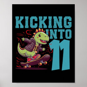 11-jarige skater skateboarden T-rex dinosaurus Bi Poster
