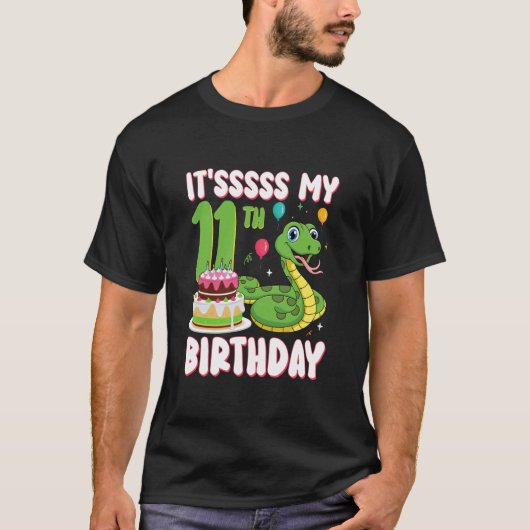 11-jarige slang 11e verjaardag python-feestje kind t-shirt (Voorkant)