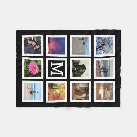 11 Monogram fotocollage Mosaic Square Lijst Fleece Deken (Voorkant (Horizontaal))