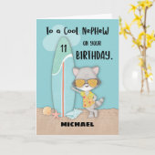 11 Nephew Beach Funny Cool Raccoon Kaart (Gele Bloem)