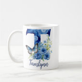 11 oz Bloemend blauw gemerkte koffiemok (Links)