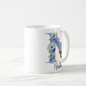 11 oz Bloemend blauw Monogram koffiemok (Voorkant rechts)