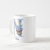 11 oz Bloemend blauw Monogram koffiemok (Voorkant links)