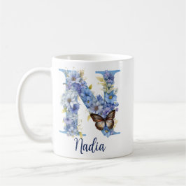 11 oz Bloemend blauw Monogram koffiemok