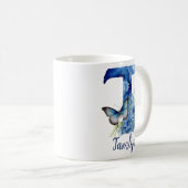 11 oz Bloemend blauw Monogram koffiemok (Voorkant rechts)