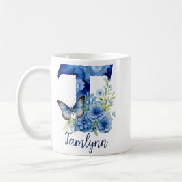 11 oz Bloemend blauw Monogram koffiemok