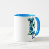 11 oz Bloemend blauw Monogram koffiemok Mok (Voorkant rechts)