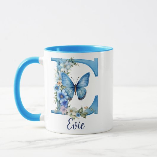 11 oz Bloemend blauw Monogram koffiemok Mok (Links)