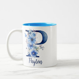 11 oz Bloemend blauw Monogram koffiemok Tweekleurige Koffiemok
