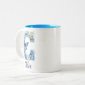 11 oz Floral Blue Monogrammed Coffee Mok (Voorkant links)