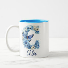 11 oz Floral Blue Monogrammed Coffee Mok