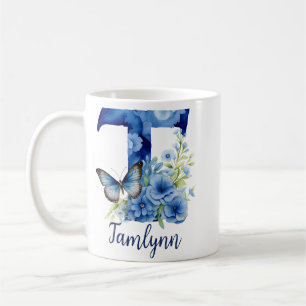 11 oz Floral Blue Monogrammed Coffee Mok