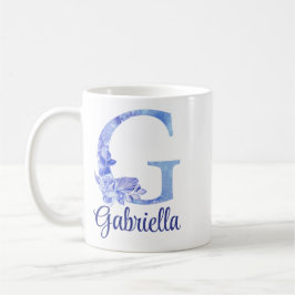 11 oz Geborduurde Waterverfblauwen en Bloemen Koffiemok